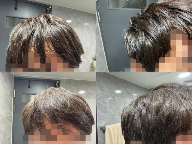 드라이샴푸-뿌리기전후-비교-분할샷-위에-사용전-아래-사용후